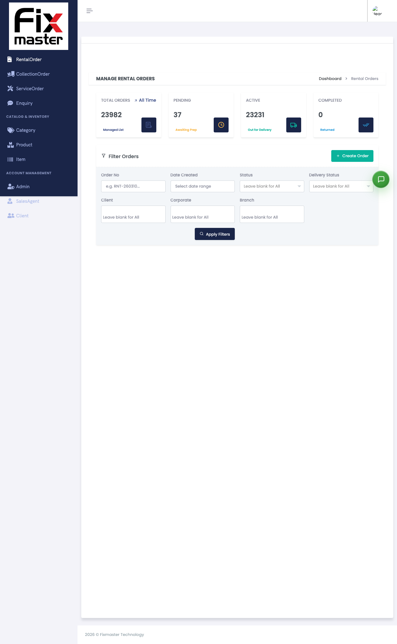 User App — Rental Order Management